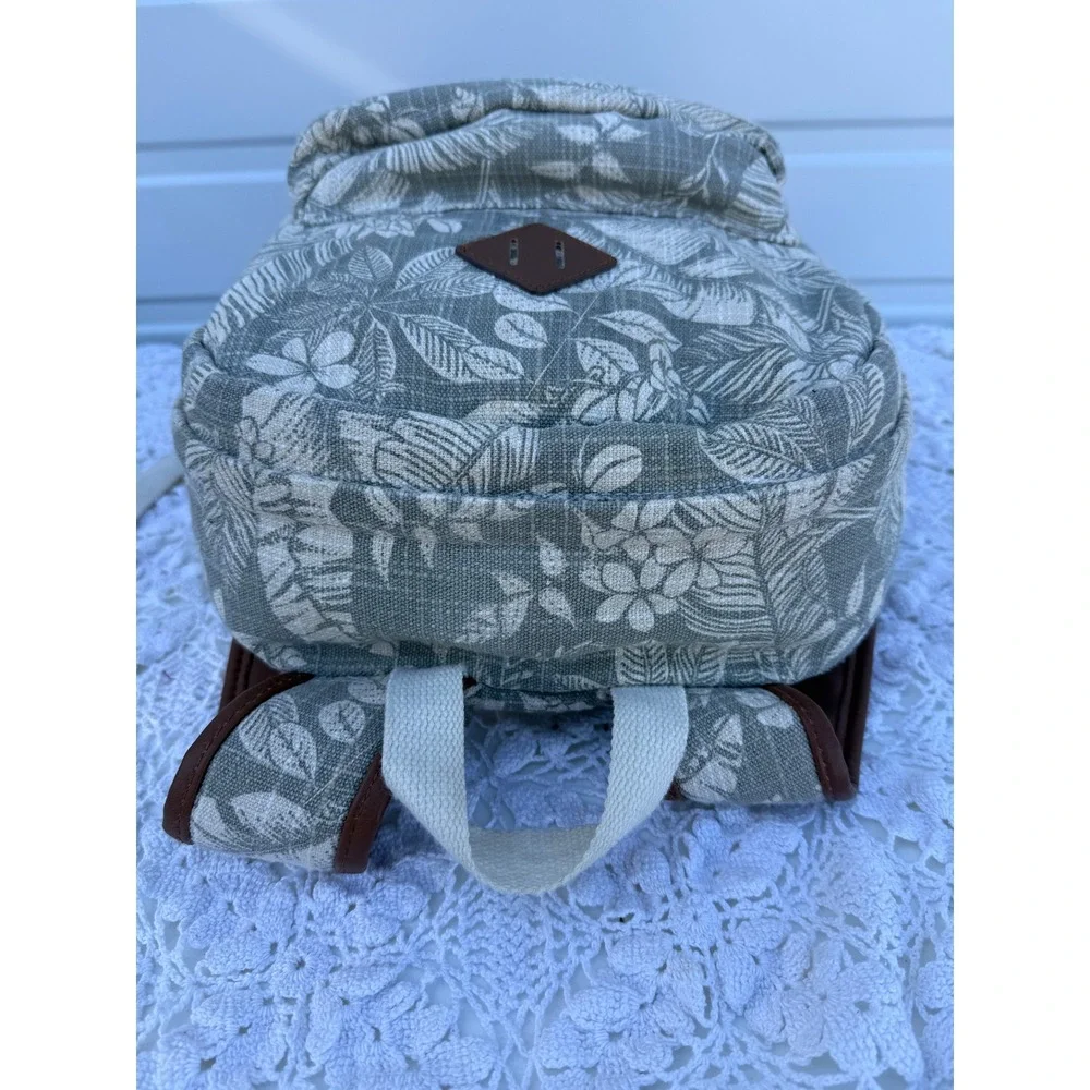 Wild‎ Fable Mini Backpack Beige Floral Canvas Brown Trim Small Casual Bag